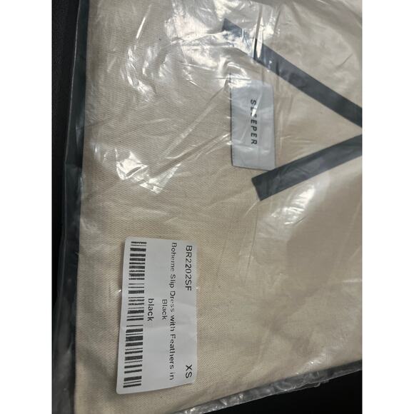 NWT Sleeper Boheme black midi slip dress feather trim - Picture 7 of 8